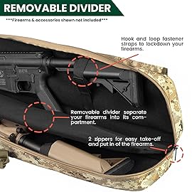 HUNTSEN Soft Double Shotgun Rifle Case 38 42 44 46 52 Long Gun Bag w/Padded Handle - Adjustable Sling Dual Lockable Zippers, Multiple Magazine Holder Pouches Outdoor Tactical Accessory Bags