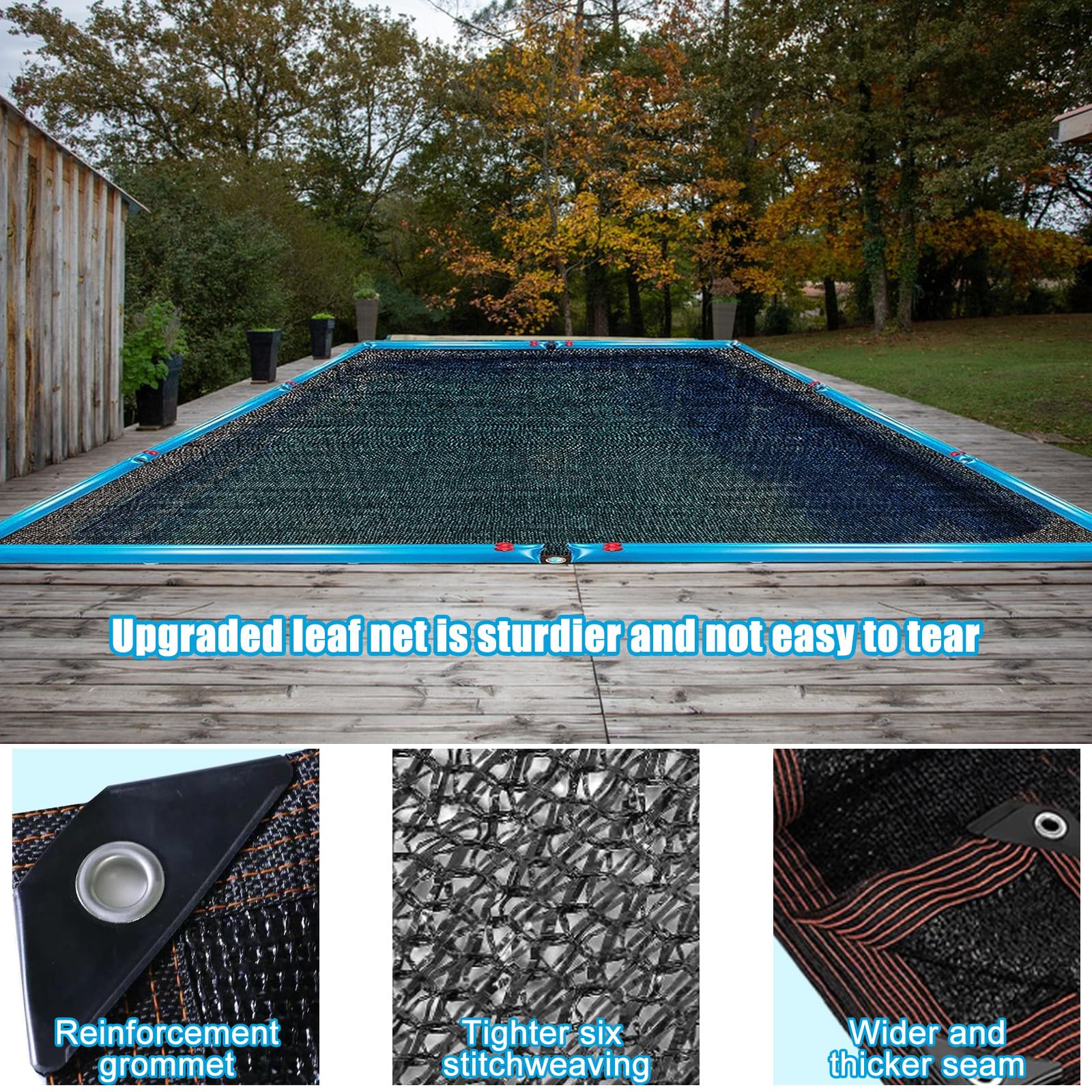 Pool-Laubnetz-Abdeckung, dick, rechteckig, für den Innen- und Oberirdischen Schwimmbäder, mit verstärkten Ösen, für den Winter, oberirdische Pool-Abdeckung, fängt Blätter, 6 x 12 m