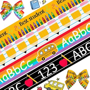 4PCS 1" Back to School Ribbons Pencil ABC School Theme Ribbons for Wrapping Gift 20 Yard, Kindergarten Decor Ribbon for Back to School Party Decoration Students Gift Wrapping DIY Supplies