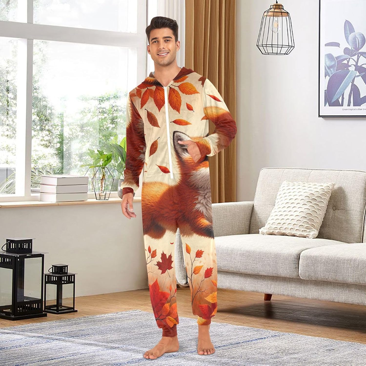 GAIREG Autumn Cute Fox Zipper Onesie, Soft Onesie Christmas with Hood for Winter