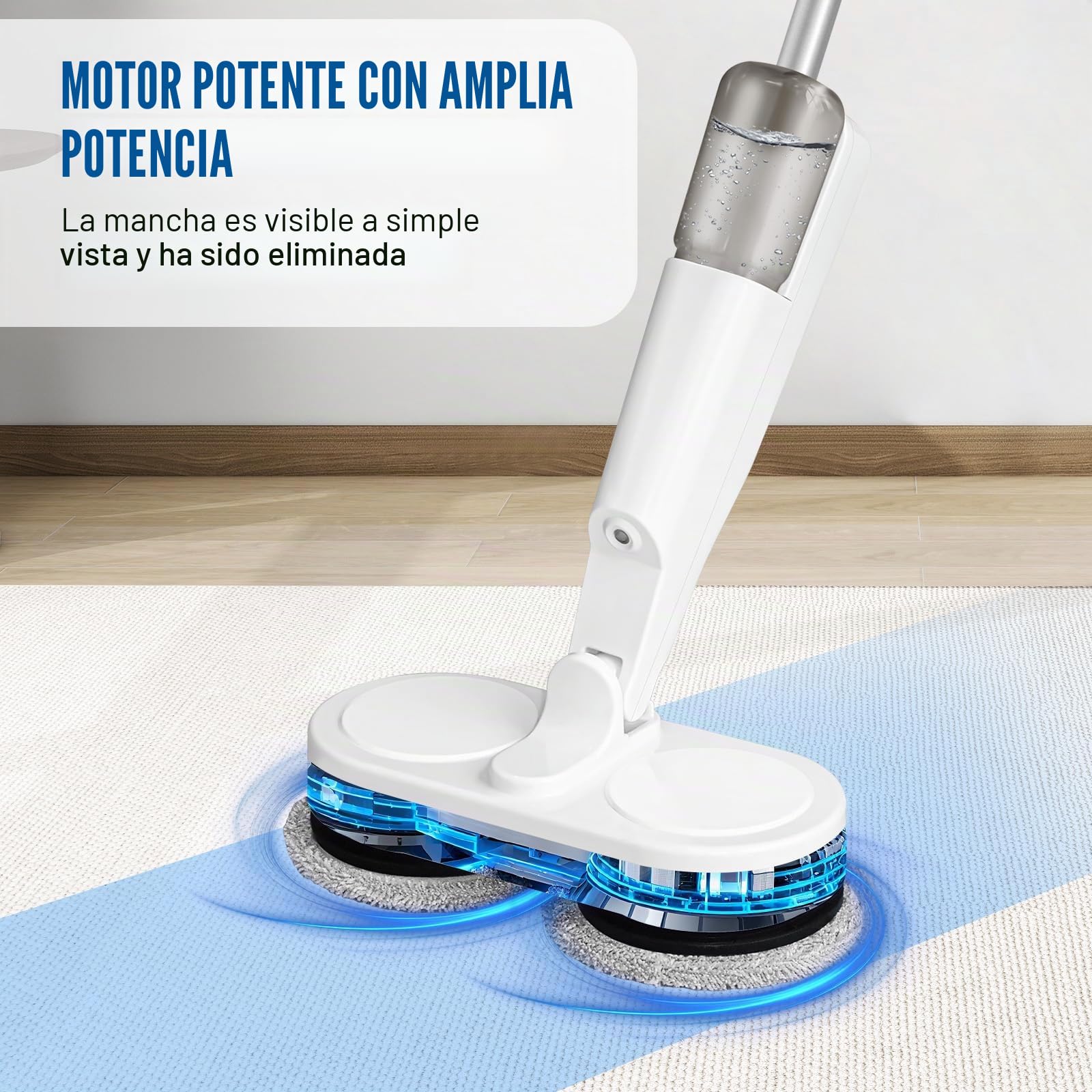Mopa eléctrica inalámbrica de 7.4 V 2000 mAh, batería de litio de 200 ml, tanque de agua de 1 hora de funcionamiento, trapeador seco y húmedo, color blanco, 113 x 28 x 13 cm