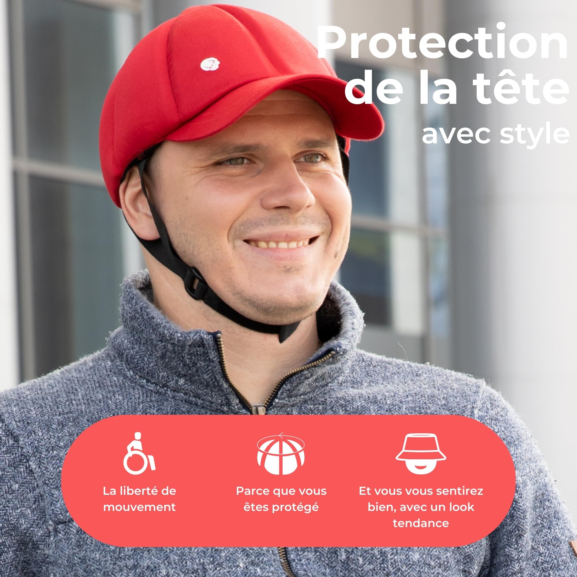 Ribcap Casquette Baseball Rouge | Casque Souple pour épilepsie et Chutes