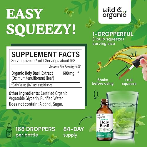 Miniatura 3 de Tintura de albahaca sagrada  Extracto líquido orgánico de hoja de albahaca sagrada  Suplemento de gotas veganas sin alcohol  4 onzas líquidas