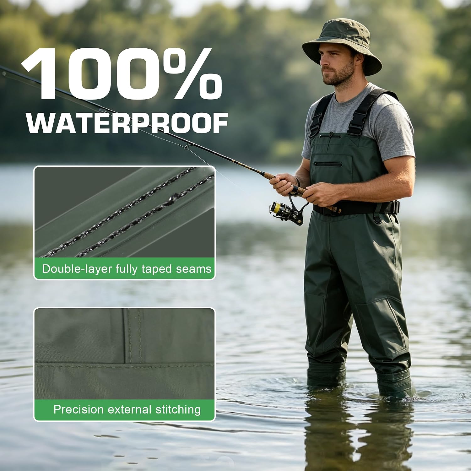 Toowild Bootfoot Chest Waders for Men and Women, 2-Ply Nylon/PVC Waterproof Waders with Anti-Slip Boots for Fishing, Hunting & Outdoor Use