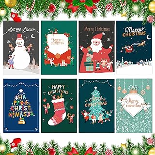 8 Pièces avec Enveloppe Carte Noel Carte de Voeux Cadeau de Nouvel An Postale Style Cartoon Mignon ( Dimensions 12,5 * 8,5 cm Après Pliage) pour Des Vœux de Noël Sincères et Une Gratitude Sincère