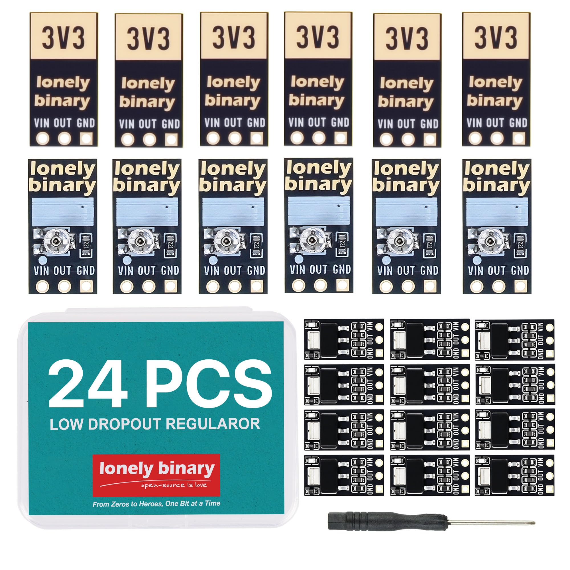 24pcs AMS1117-LDO Regulator Gold Edition 18xAMS1117-3.3V Fixed + 6xAdjustable AMS1117-ADJ DC-DC Step-Down Power Module for Arduino, Raspberry Pi and ESP32 S3 Breadboard Projects