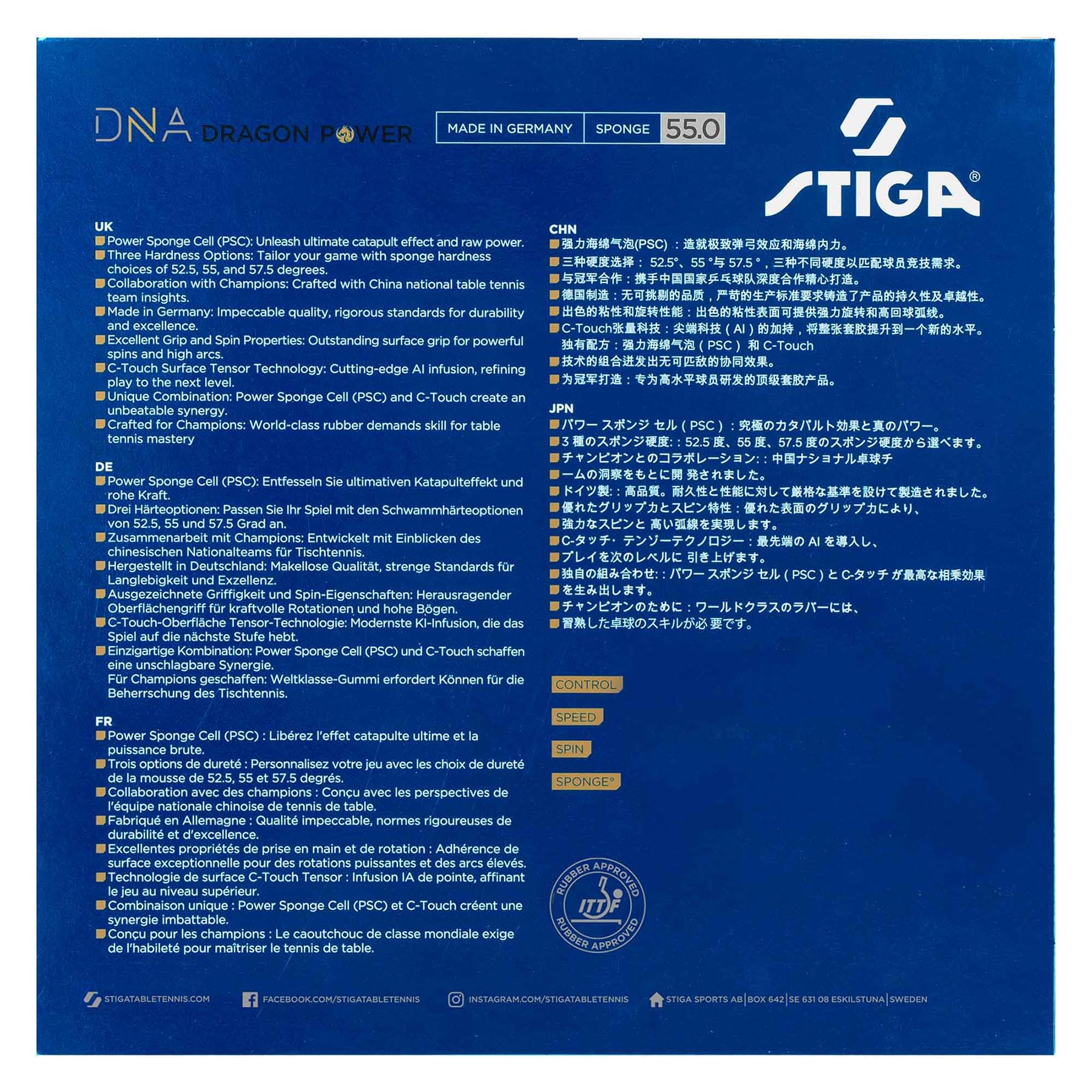 STIGA Rivestimento in Gomma per Racchetta da Tennis Tavolo DNA Dragon Power - 2.15 mm
