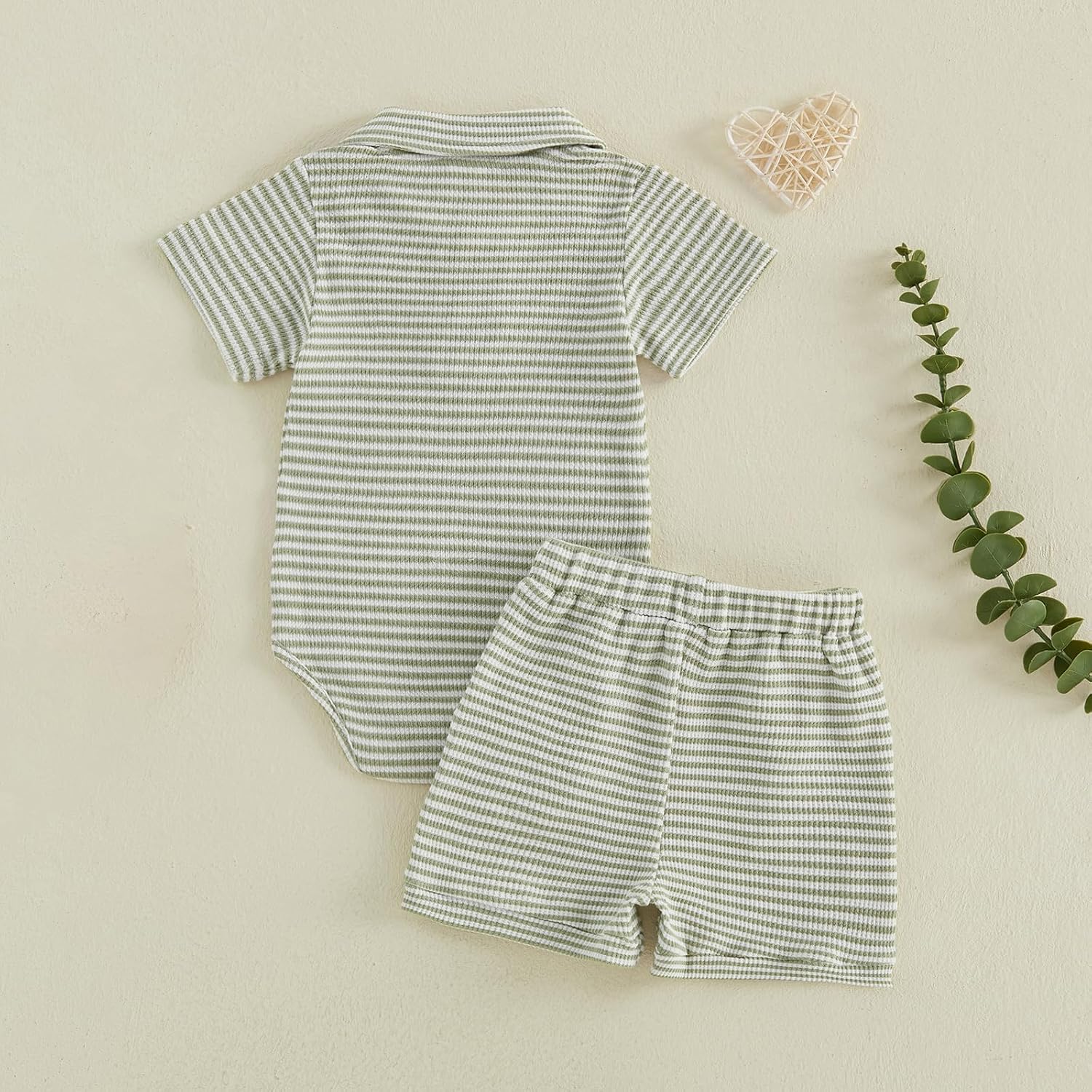 Kavousa Newborn Baby Boy Summer Clothes Short Sleeve Top and Stripe Shorts Set 2 Piece Baby Boy Summer Waffle Outfit