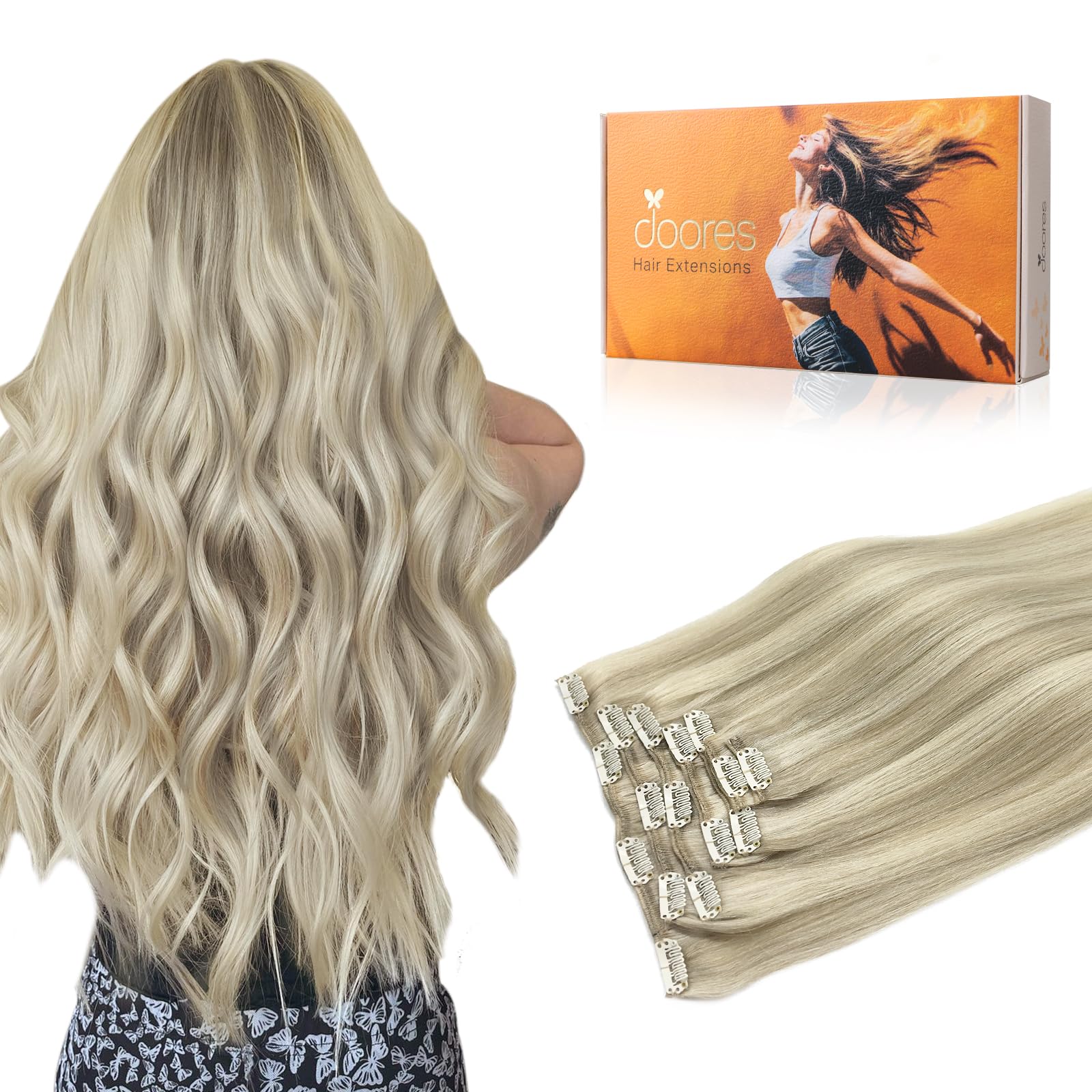 DOORES Clip in Extensions Echthaar Natürliche Echthaar Extensions