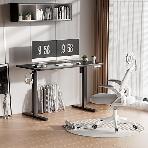 Vista 45 de Furmax Escritorio eléctrico de pie, escritorio ajustable de altura de 55 x 24 pulgadas con ruedas extraíbles, escritorio para computadora de oficina