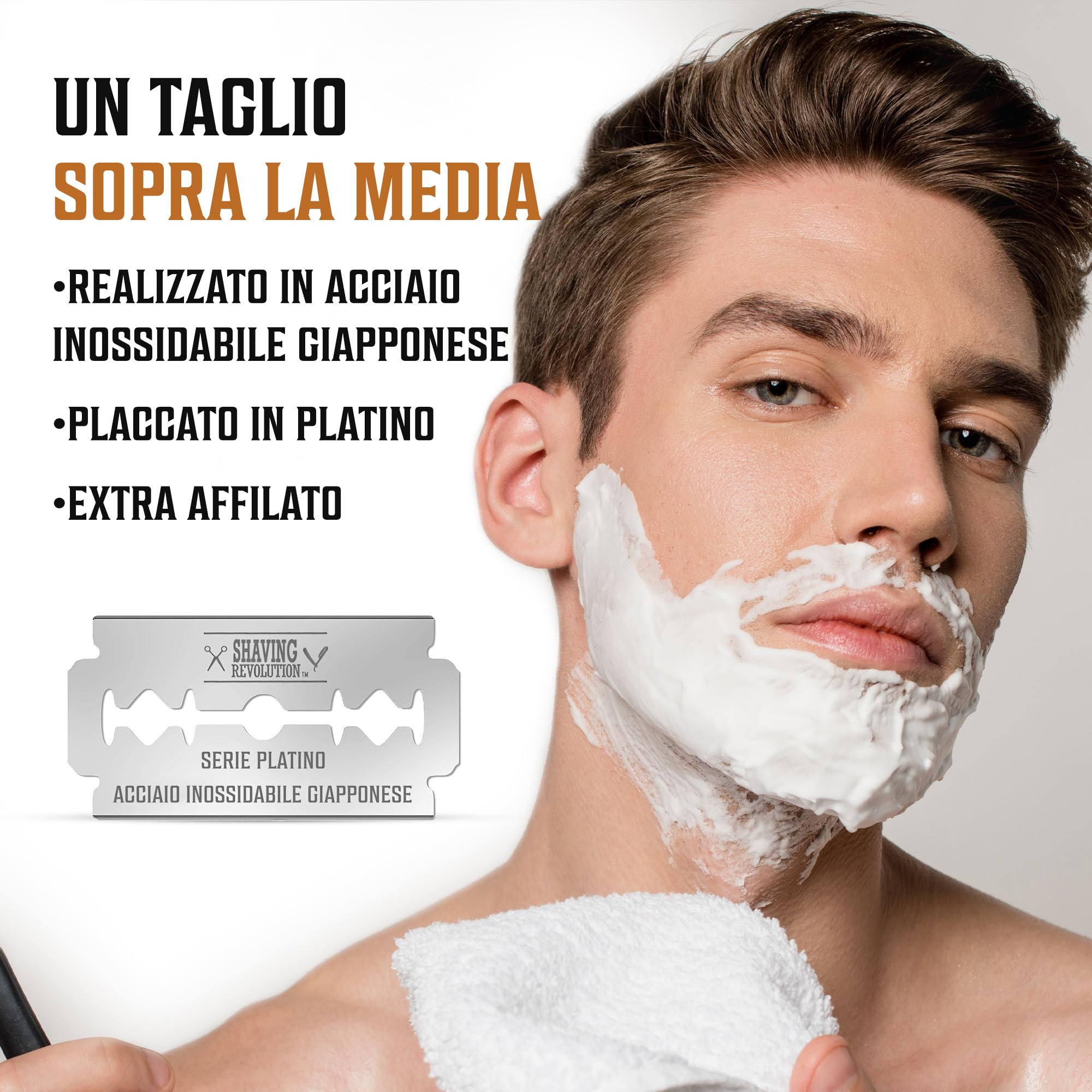 Shaving Revolution - 50 Lame da Rasoio a Doppio Taglio - Sicurezza per la Rasatura Maschile in Acciaio Inox Giapponese al Platino per una Rasatura Liscia, Precisa e Pulita