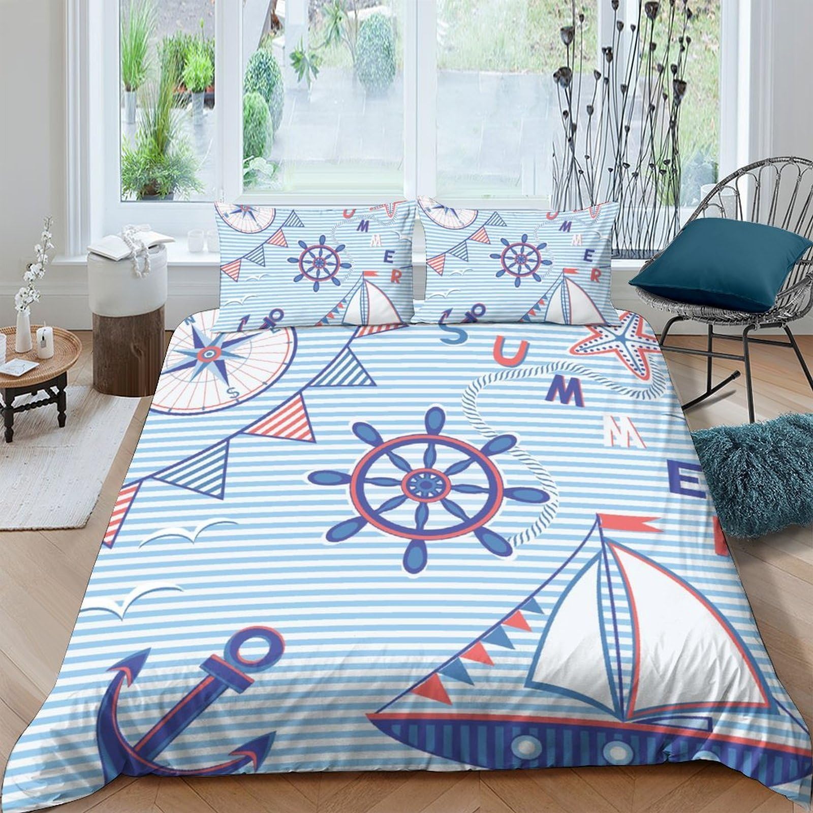 Ctjqhvkz Style-6 3D Printed Nautical Anchor Fitted Sheet Microfiber Cozy Sailboat Bed Cover For Bedroom Guest Room Easy Care Decor Single（135X200cm）