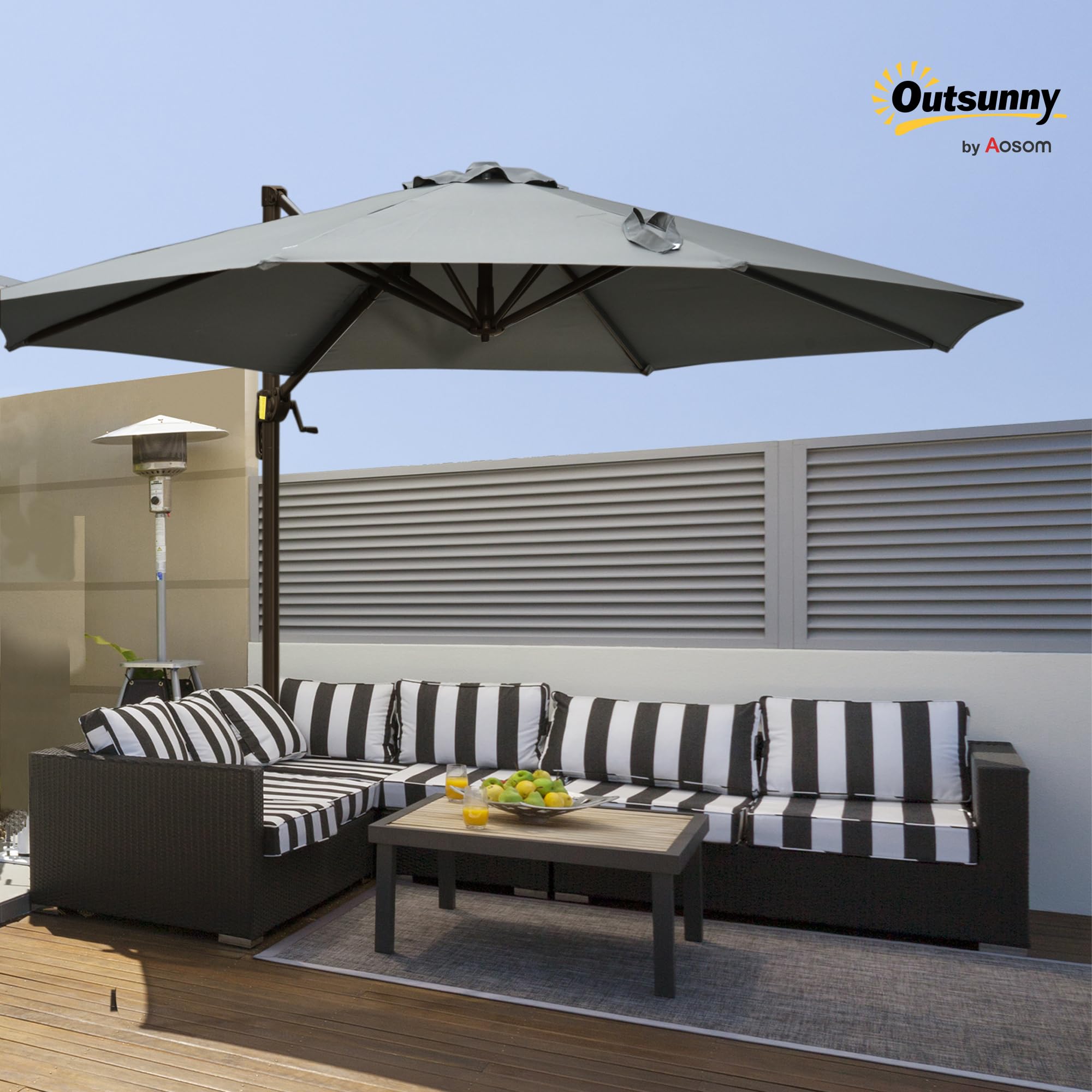 Outsunny Ośmiokątny parasol przeciwsłoneczny, obracany parasol 360° z krzyżową podstawą, 8 korbek w zestawie z aluminiową ramą. Ø 3 x 2,5H m