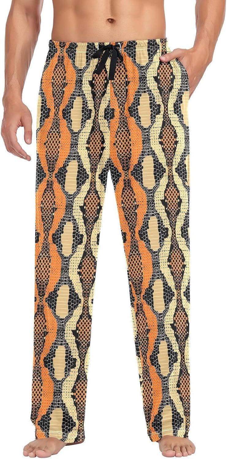 ALAZA Retro Trendy Snake Skin Print Men's Pajama Pants Men Cotton Pajama Bottoms with Pockets, S