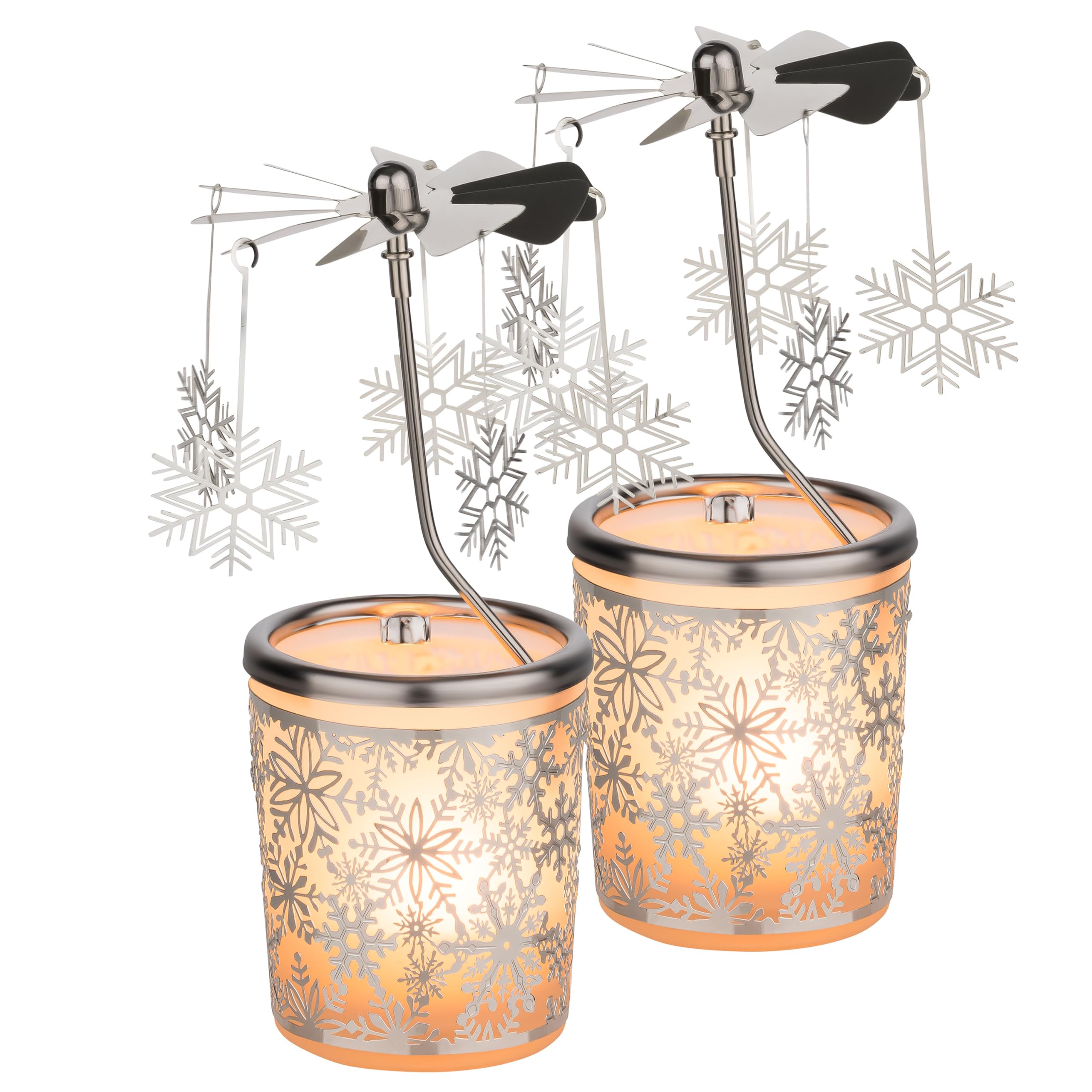 Juego de 2 velas navideñas de cristal, diseño de copo de nieve, altura de 15 cm, incluye vela de té, perfecta decoración de aventura y Navidad