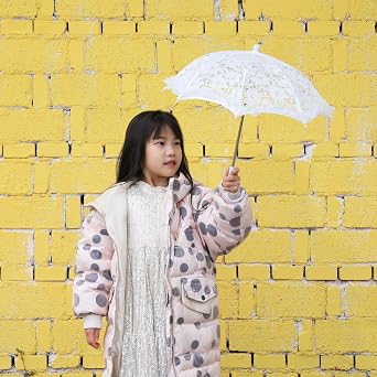 Mini Lace Umbrellas for Tea Party, 16.5x18 inch Photography Prop Umbrella Small Craft White Lace Umbrellas for Tea Party Mini Parasol Umbrella for Bride Wedding Gift Photo Props Kids Gift (Flower)