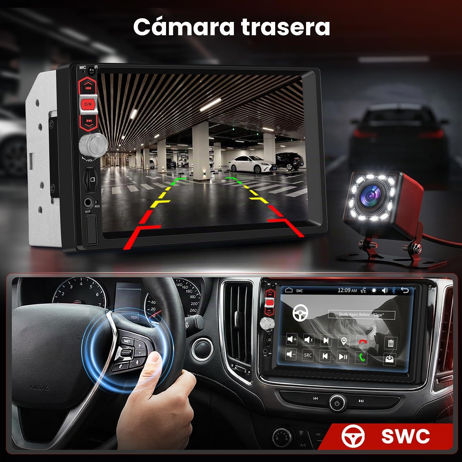 Hodozzy Radio para Coche con Pantalla Táctil Bluetooth 7 Pulgadas 2 DIN, con Mirror Link/Radio FM/EQ USB/TF/AUX SWC, Universal Radio Coche MP5 Reproductor Multimedia Autoradio con Cámara Marcha