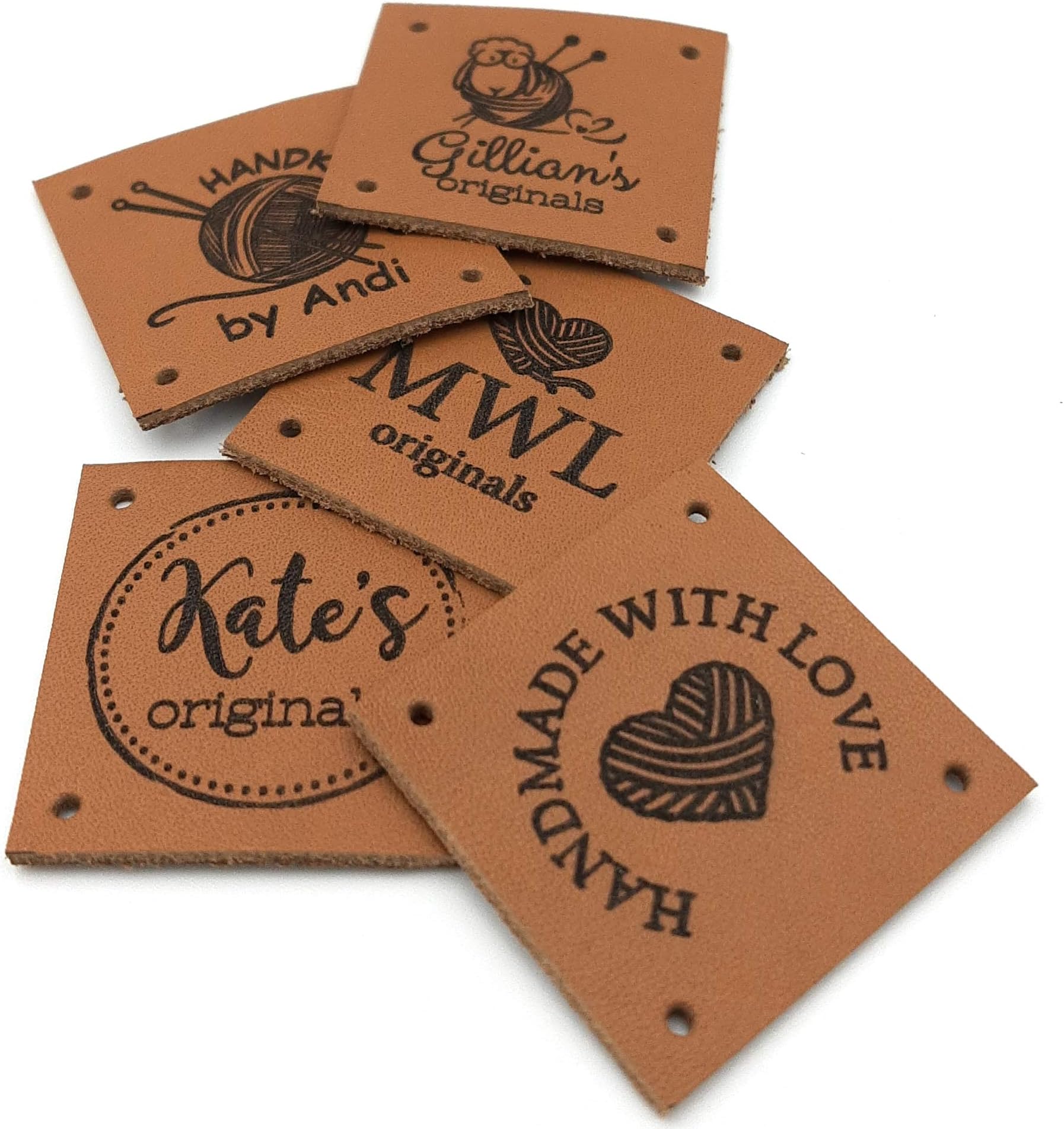 Personalized leather labels, custom leather labels, sewing labels, handmade labels, labels for knitted products, custom label tags, 25 pc