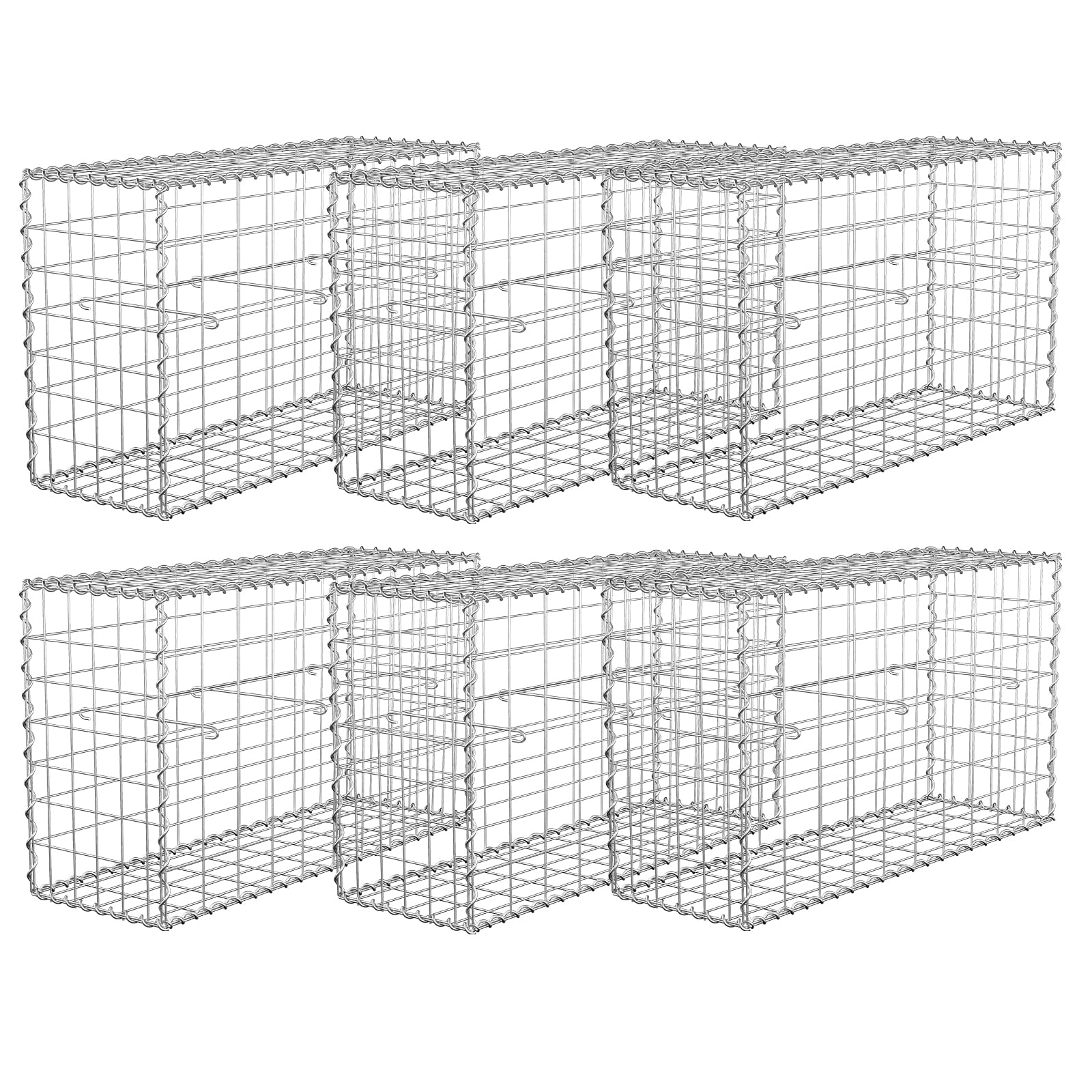 6er Set Gabionenkörbe 100 x 50 x 30 cm, Gabione aus verzinktem Stahl, Garten Steinkorb Drahtkorb für Stützmauer, Hochbeet, Beeteinfassung, Sichtschutz & Landschaftsbau