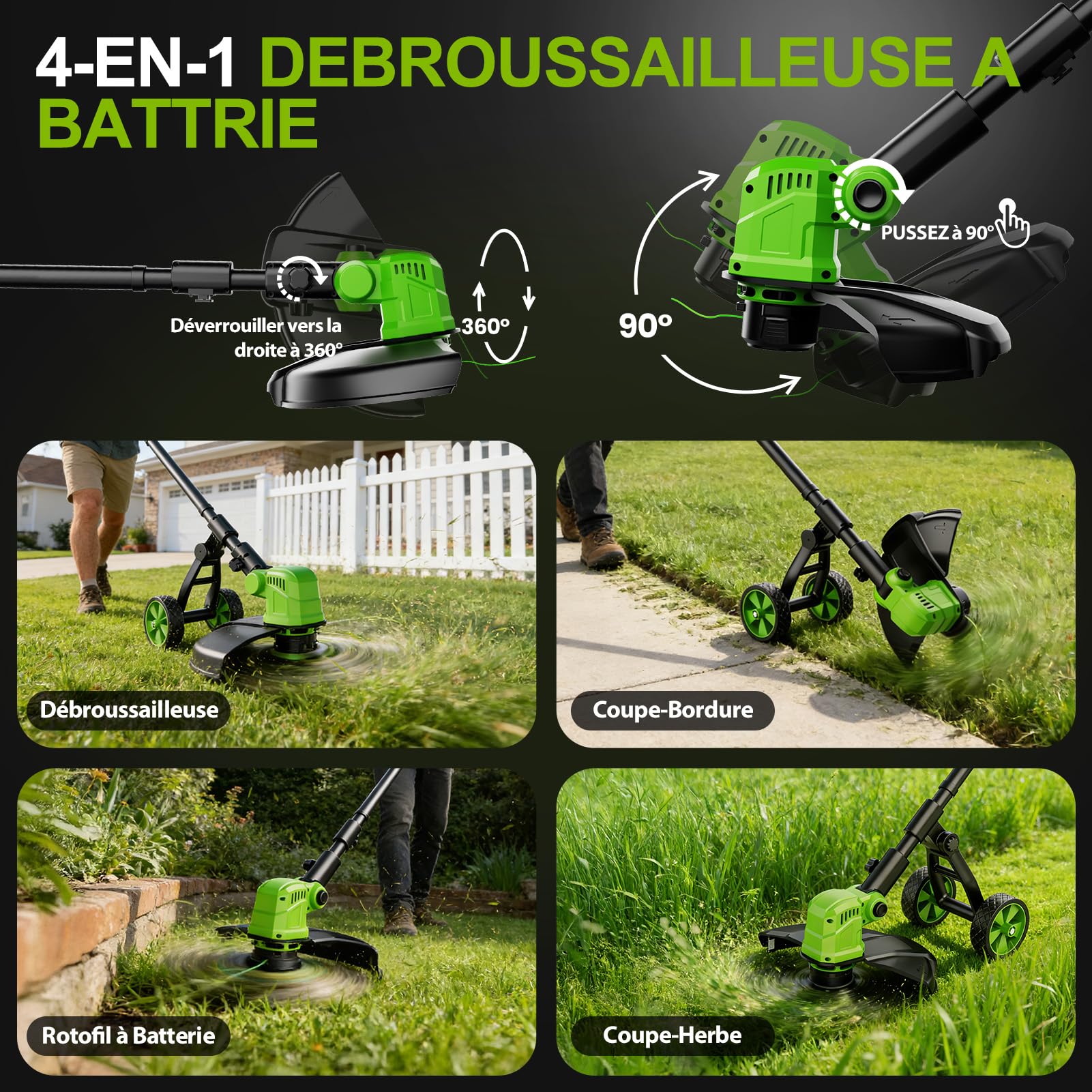 Lacoco - Desbrozadora con batería de corte eléctrico inalámbrico con 8 bobinas de alambre, 2 x 3,0 Ah baterías, tamaño de hierba, ancho de corte, 14 pulgadas, desbrozadora con ruedas para césped
