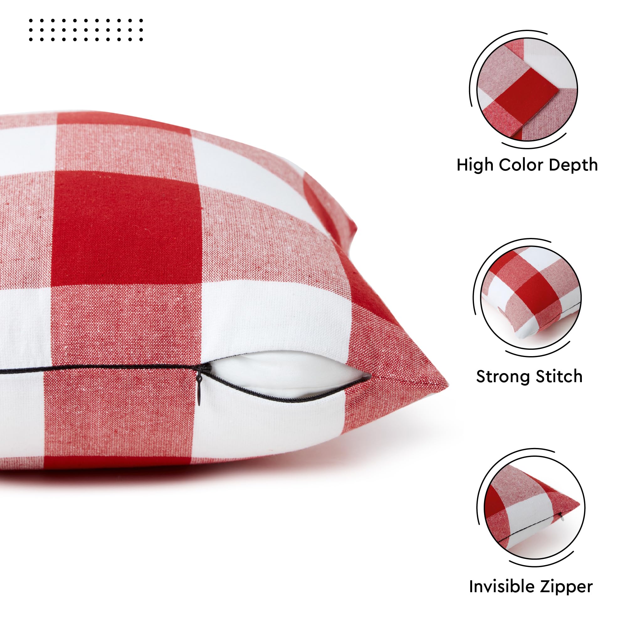 Juego de 2 fundas de almohada de granja de 18 x 18 pulgadas con cuadros rojos búfalos, fundas de cojín decorativas sin relleno, fundas de almohada a cuadros y rayas para sala de estar, sofá 4