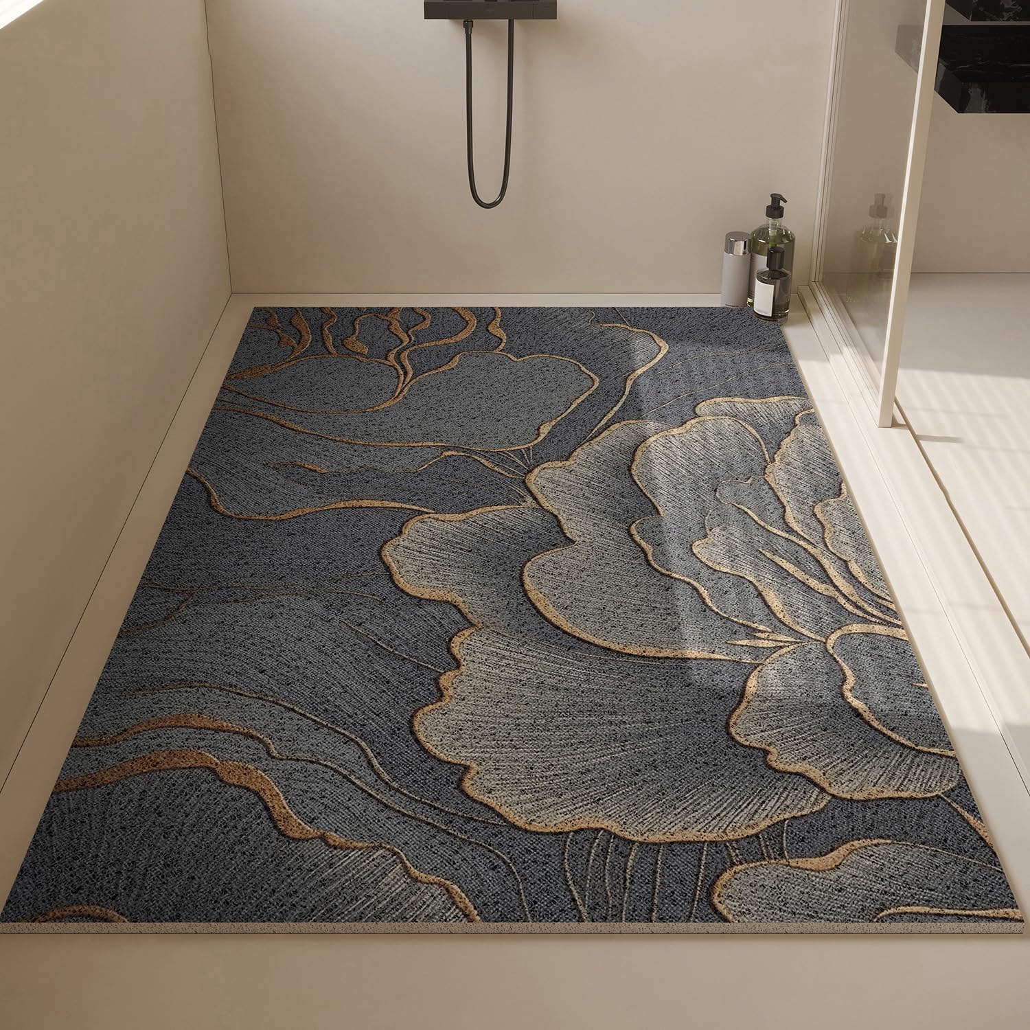 Alfombrilla Ducha Antideslizante 70x90cm,Alfombra de Ducha de Luffa | Alfombra de Baño con Orificios de Drenaje,Alfombrilla para Bañera sin ventosas,Rectangular,Estampado Floral#90