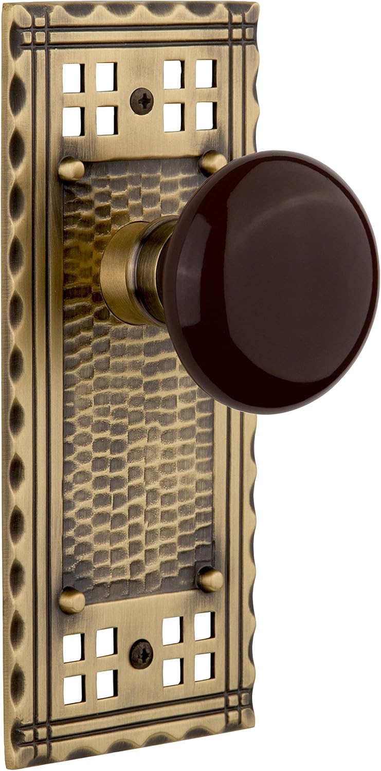 Nostalgic Warehouse Craftsman Plate with Brown Porcelain Knob, Double Dummy, Oil-Rubbed Bronze