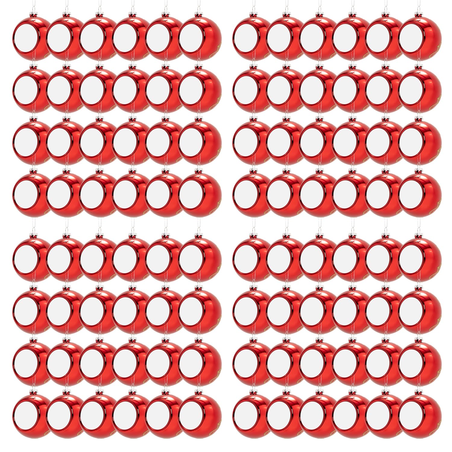 Sublimation Christmas Bauble Ornaments 8cm| Customisable Plastic Ball with String for Christmas Tree & Home Décor | Perfect for DIY, Gifts, Crafts & Festive Decorations | Red Patterned (Pack-96)