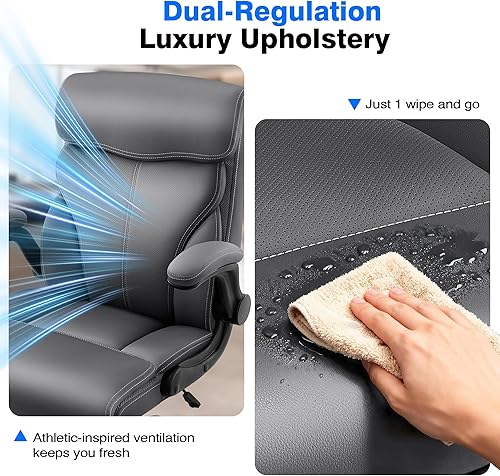 Miniatura 7 de Silla de oficina  Silla ejecutiva de escritorio cómoda transpirable con respaldo alto y soporte lumbar, silla ergonómica de cuero giratoria para