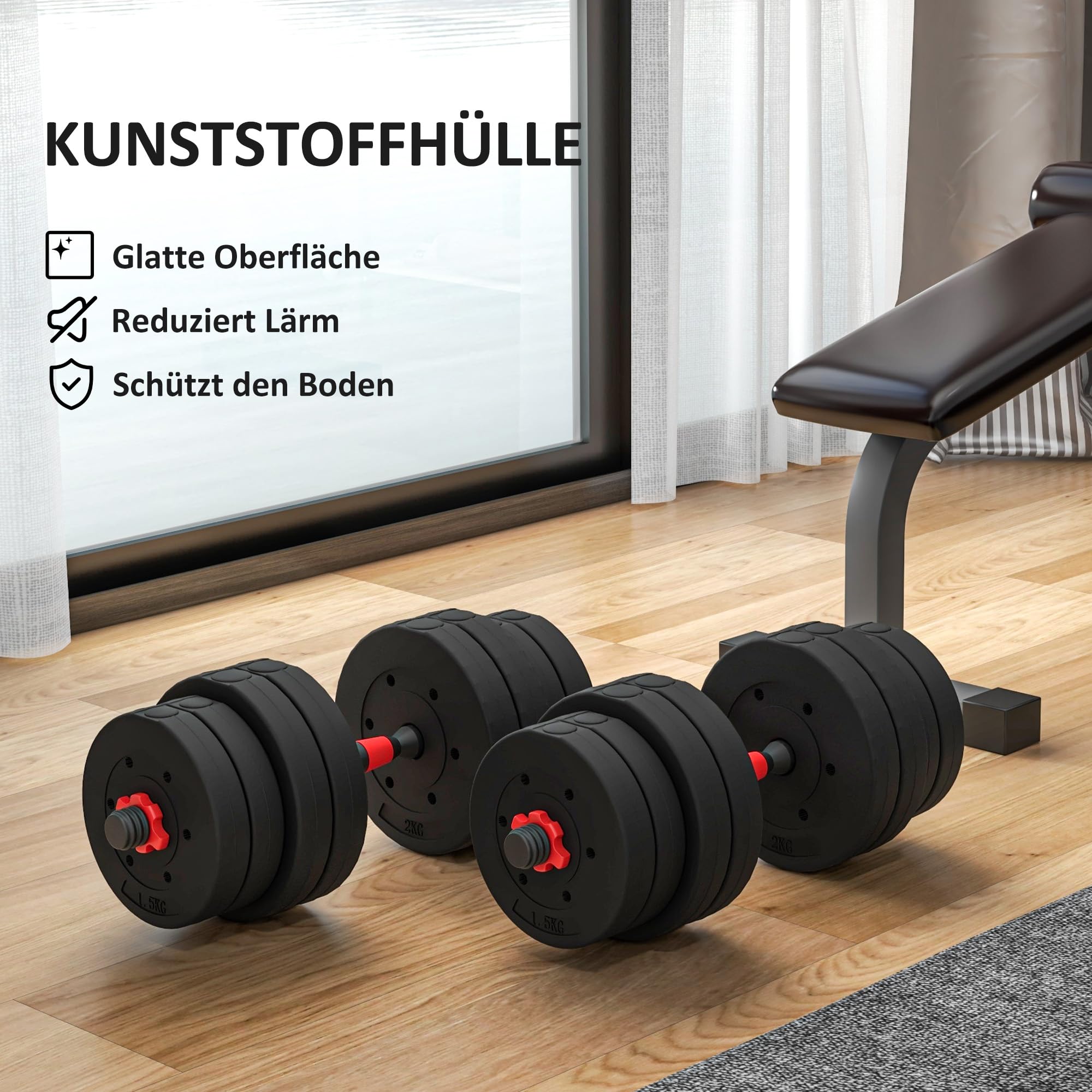 HOMCOM 2 in 1 Hanteln Set Verstellbare Kurzhantel Langhantel | Professionell, Dumbbell, Krafttraining und Gewichtheben, für Zuhause Fitness