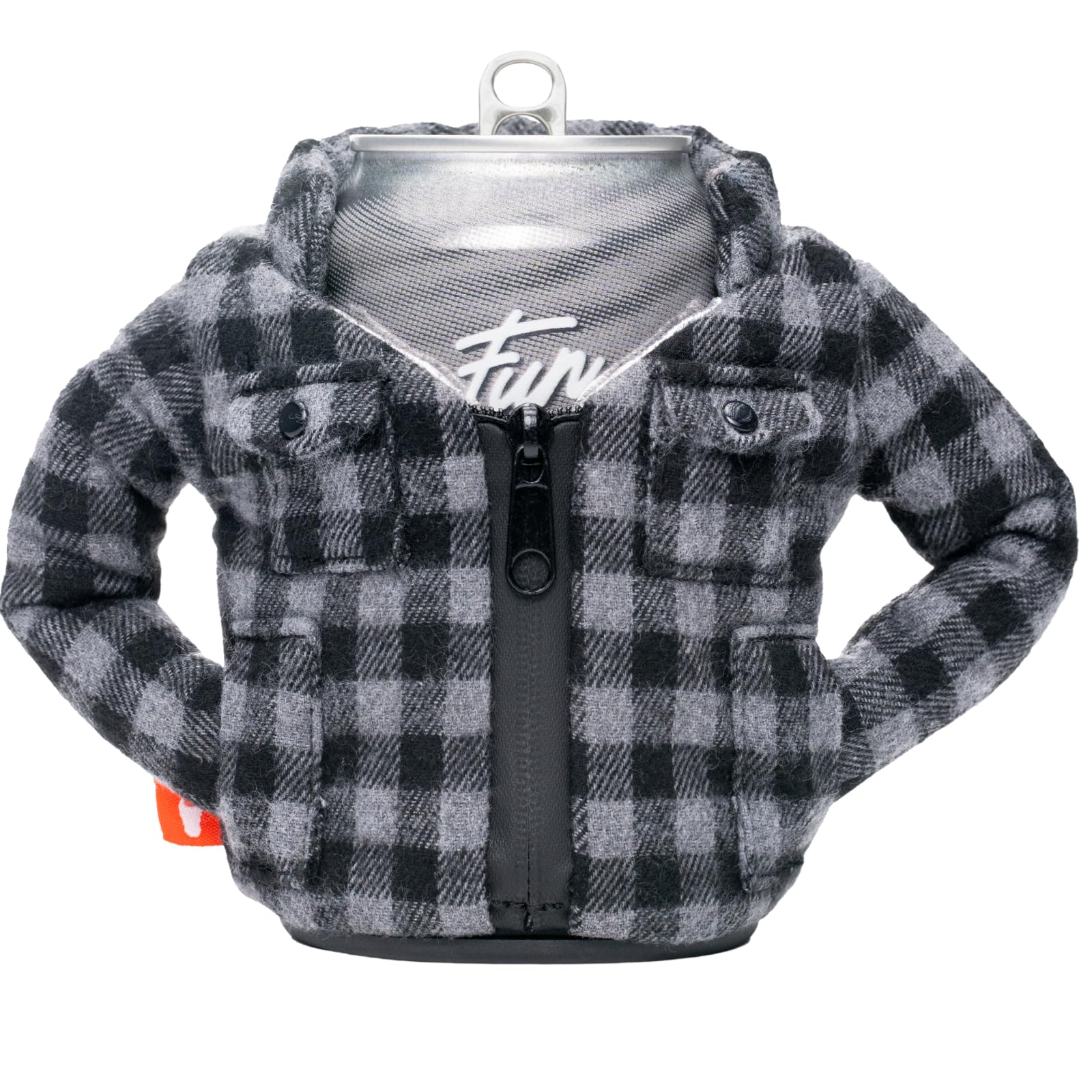 Puffin The Lumberjack Beverage Flannel | Unique Insulated 12 oz Can Cooler for Beer Soda Energy Drinks and More, Pewter