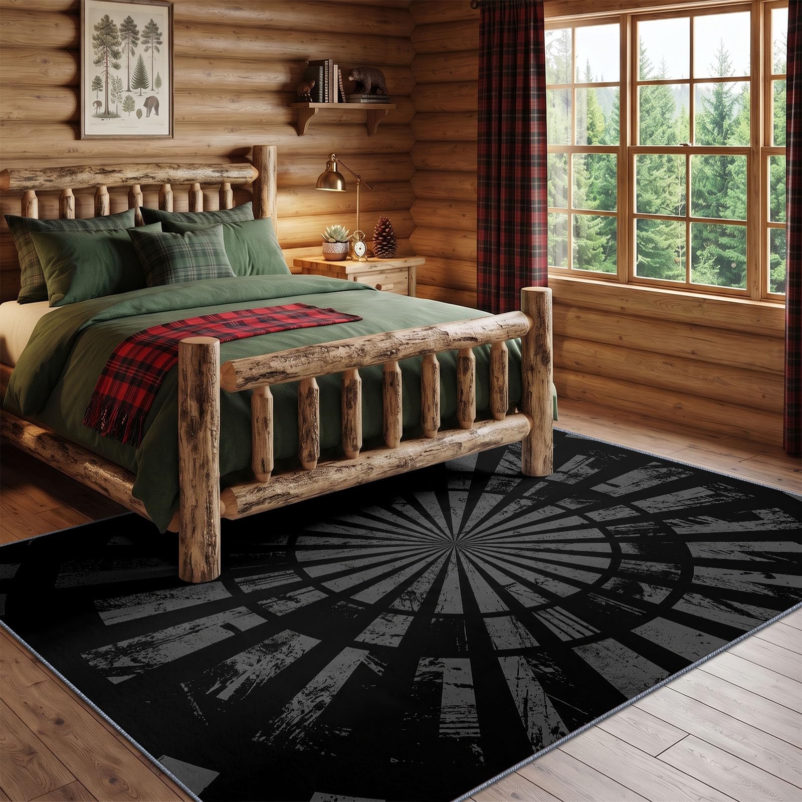 Noir Tapis Salon 140 x 200 cm, Minimaliste Lavable en Machine Tapis | Chambre Antidérapant, Abstrait Anneau Motif Rayonnant Tapise Bureau Salle a Manger, Doux Poil Ras Rug, Cuisine