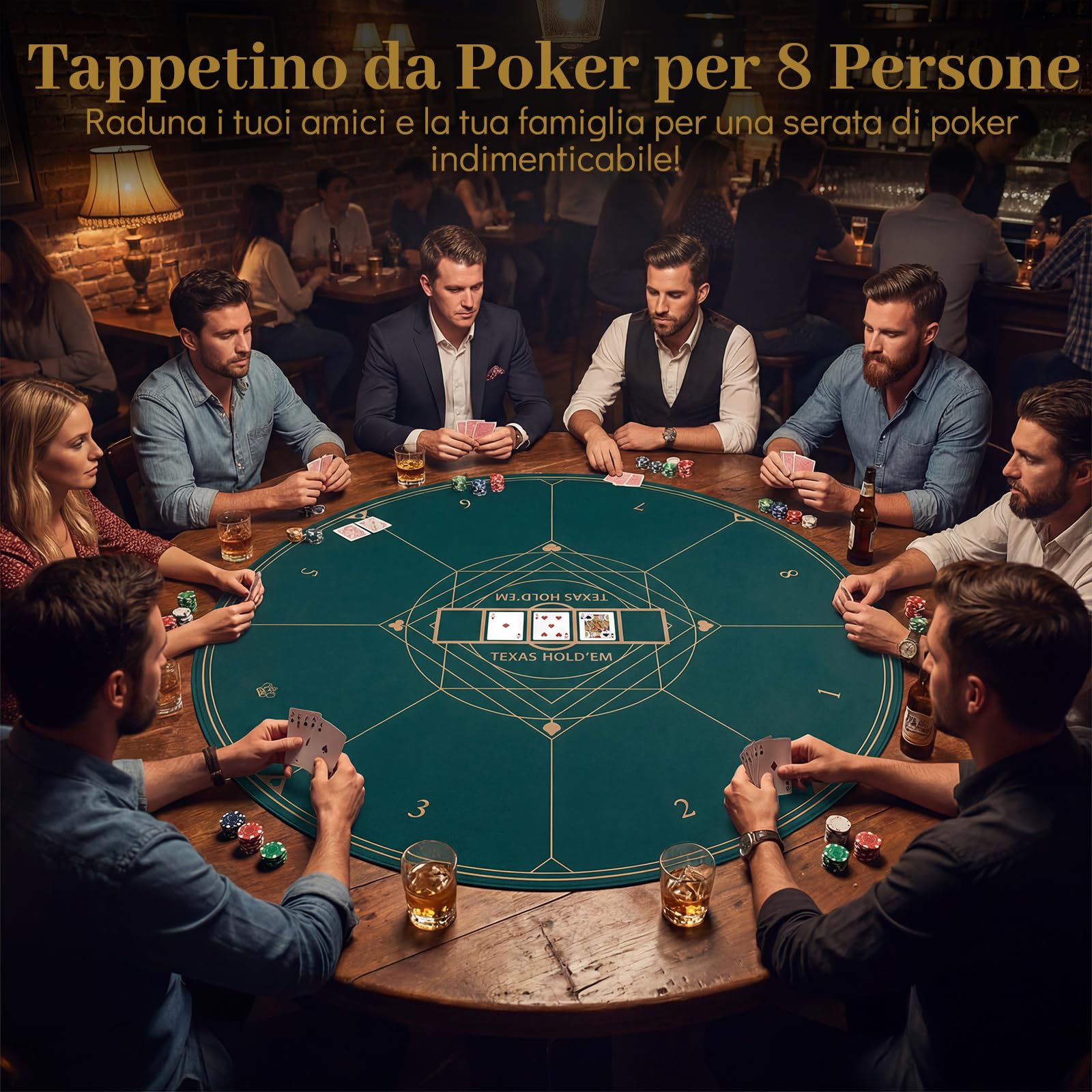 COSTWAY Tappetino da Poker 100 cm, Panno Copritavolo Portatile per Texas Hold'em Blackjack Carte Casinò, Tappeto Verde da Gioco in Gomma Antiscivolo, per 8 Giocatori, con Borsa (120 cm)
