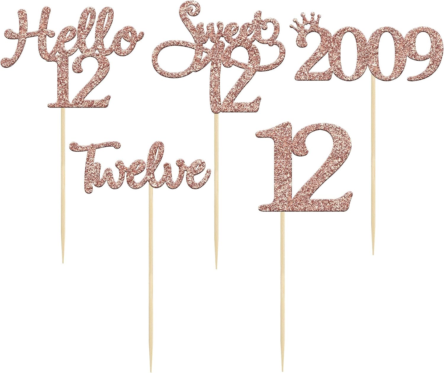 Gyufise 30 Pack Rose Gold Glitter 12th Birthday Cupcake Toppers Hello Sweet 12 Twelve Since 2014 Cupcake Picks for 12th Birthday Party Cake Decorations Supplies - Image 4