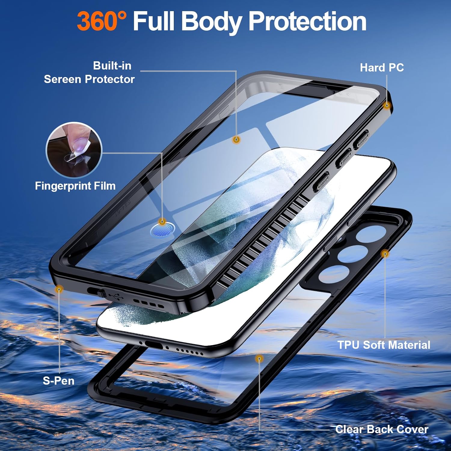 Hualele for Samsung Galaxy S21 Waterproof Case, Built-in Lens & Screen Protector[Full Body Shockproof][14 FT Military Drop Proof][Dustproof][IP68 Underwater] Case for S21 5G 6.2”-Black