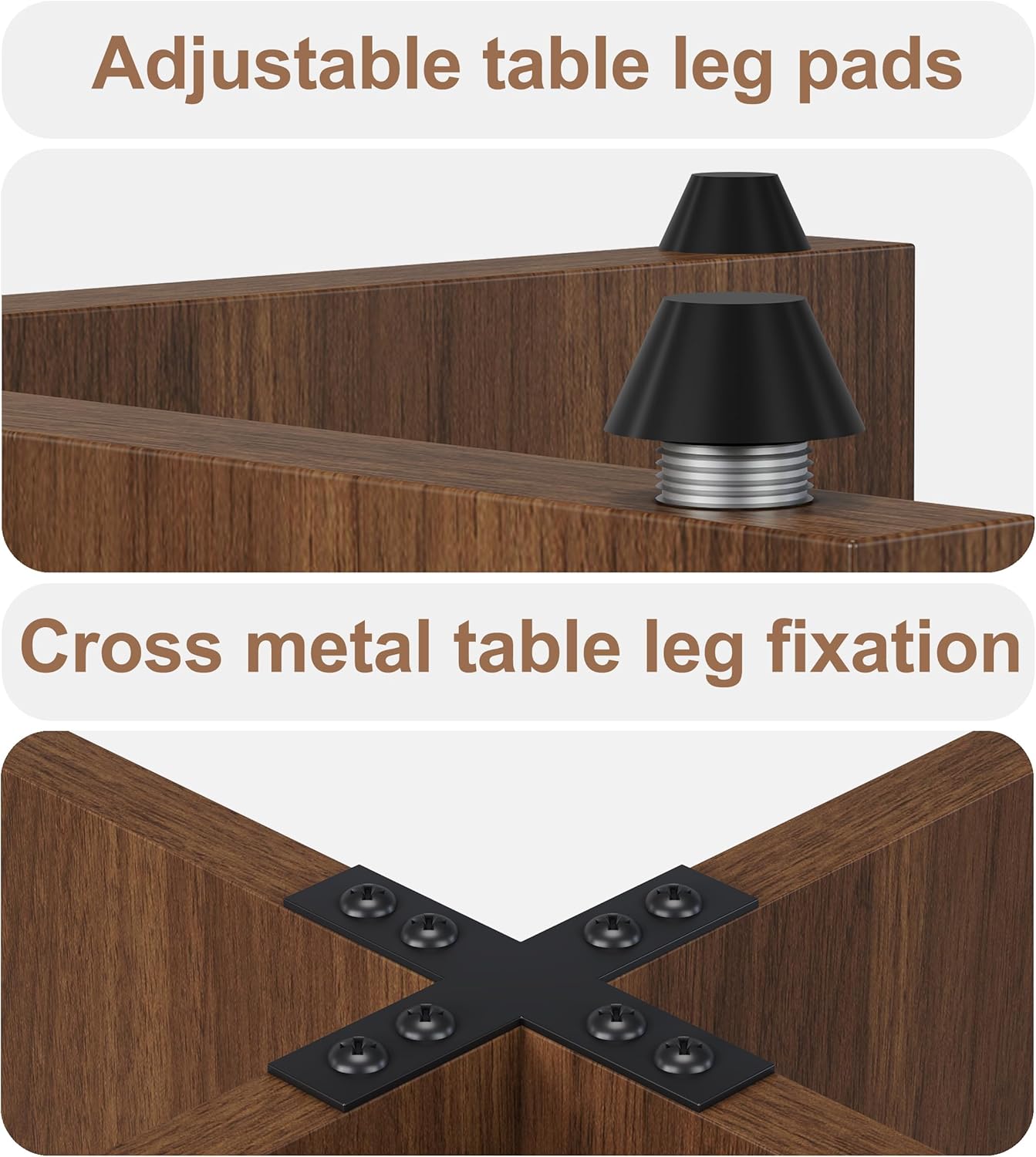 47 Inch Round Dining Table for 4-6 People, Rustic Circle Kitchen Table with X-Shaped Stable Pedestal, Dinner Table for Dining Room Kitchen Living Room, Walnut