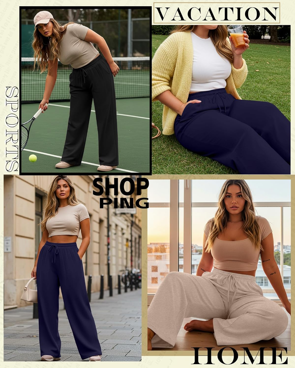 Neer 3 Pack Women's Plus Size Sweatpants Wide Leg High Waist Drawstring Yoga Lounge Joggers Open Bottom Pants with Pockets - Image 3