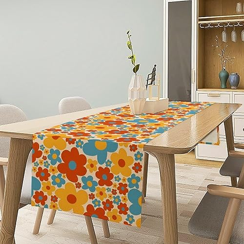 Miniatura 260 de Camino de mesa ondulado de los años 70, retro, hippie abstracto, vintage, verde, rosa, con estampado de ondas para el hogar, cocina, comedor, patio,