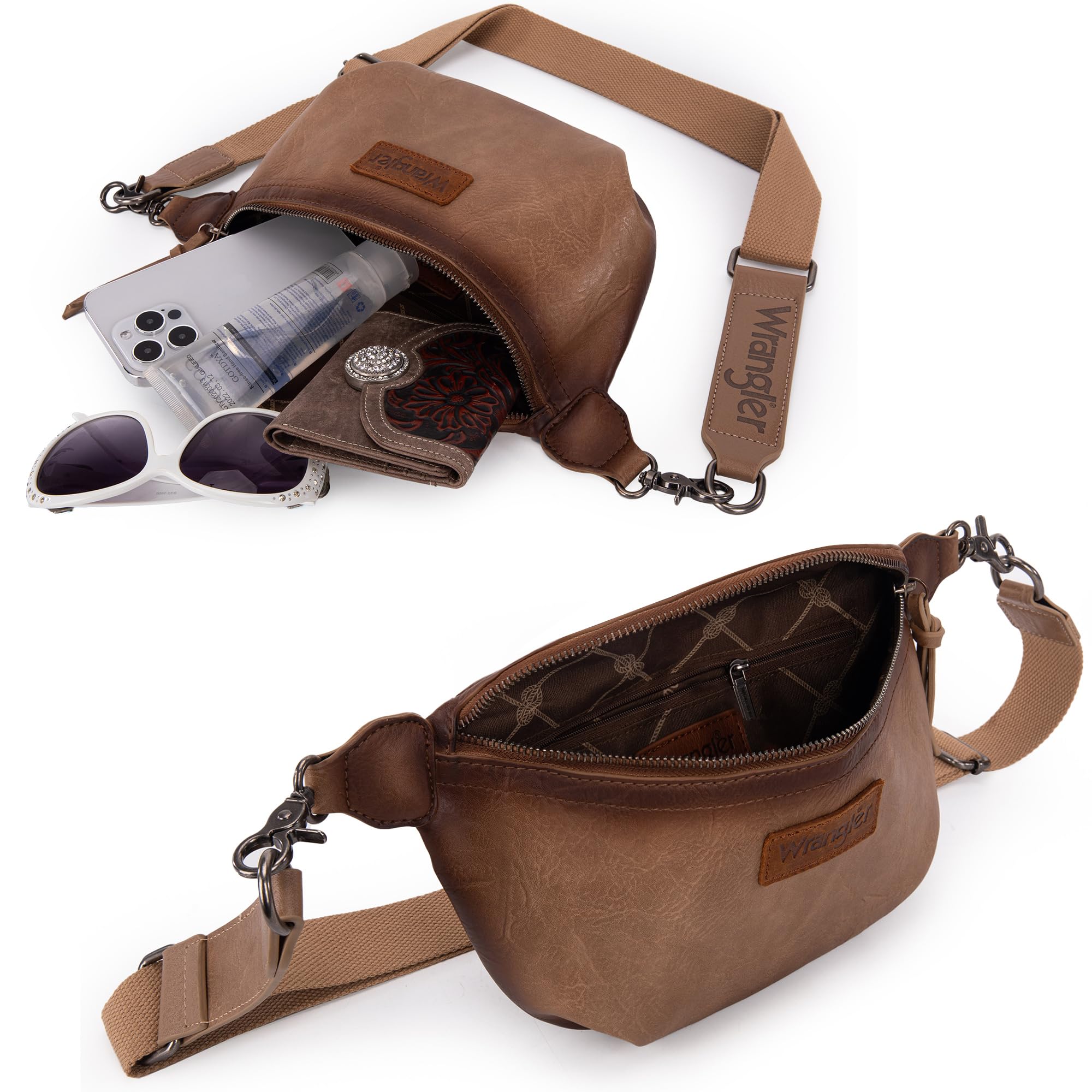 Wrangler Bolso Bandolera Vintage para Mujeres y Hombres, Bolso Cruzado para Mujer, B-Distressed Khaki, 5.5 Inches (W) x 1.75 Inches (D) x 7.5 Inches (H), Bolso Bandolera