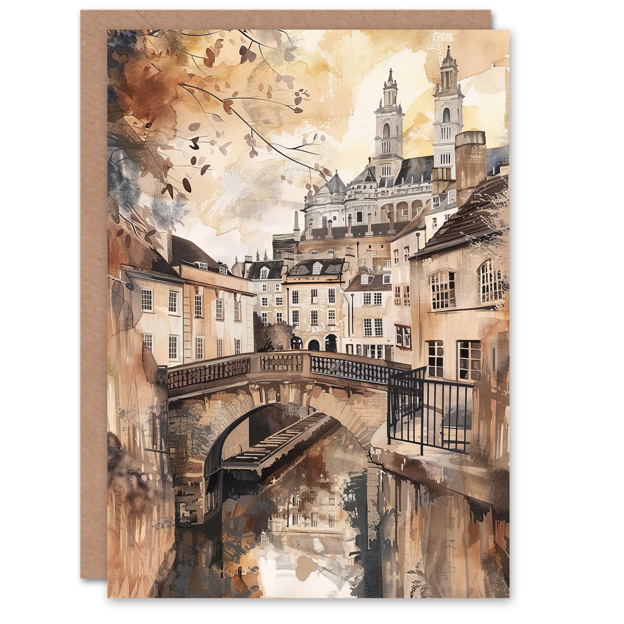 Artery8 Greeting Card Bath England Historic Canal England Watercolour Blank For All Him Or Her Art Birthday Card
