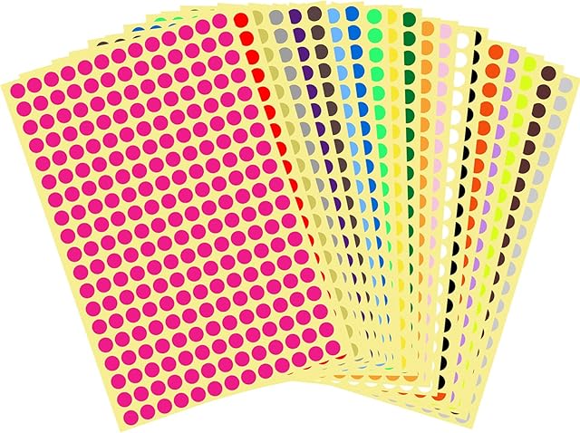 Stickers 20 sheets/5200Pcs 8mm Diameter Round Dot Stickers, Colorful Coding Labels, Sticky Colored Dots, Marking Labels, Adhesive Stickers, Circle Dot Labels, Reward Craft Stickers for Paper Scrapbook
