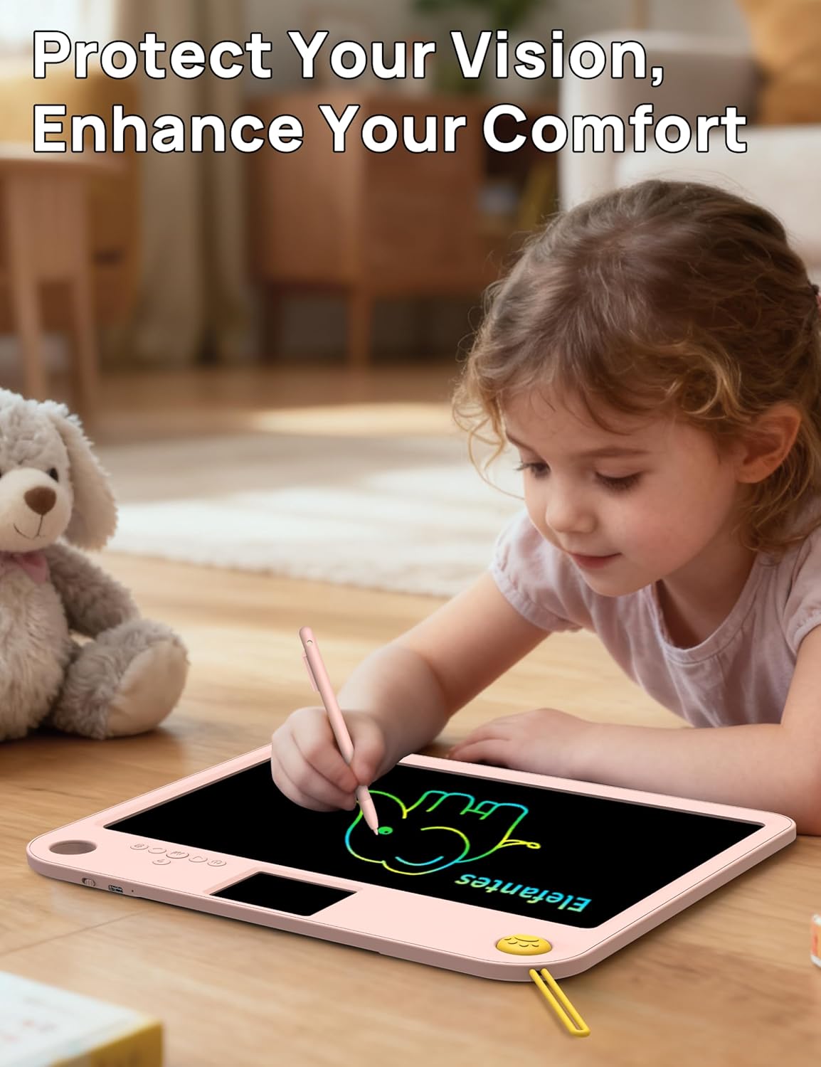 Multifunctional LCD Writing Tablet for 4-9 Kids Dual-Screen Pad（9 Learning Themes） Charging Erasable Board with Extra Stylus Lock Switch,Educational Learning Toys Birthday Gifts for Girls Boys (Pink)