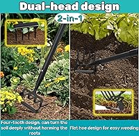 Vista 2 de Azada de jardín, azada de estribo con mango ajustable para excavadora de deshierbe aflojando el suelo, cultivador de jardín de metal con rastrillo