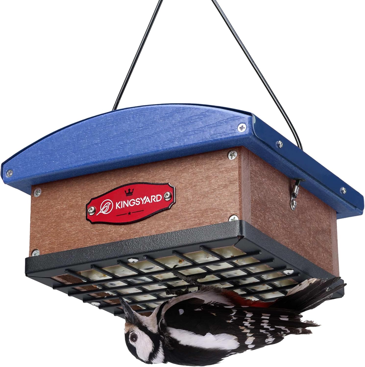 Kingsyard Upgraded Upside Down Double Suet Feeder with Metal Weatherproof Roof, Squirrel-Proof Metal Edging, Suet Feeders for Outside Hanging, Great for Attracting Woodpecker, Nuthatch, Titmouse