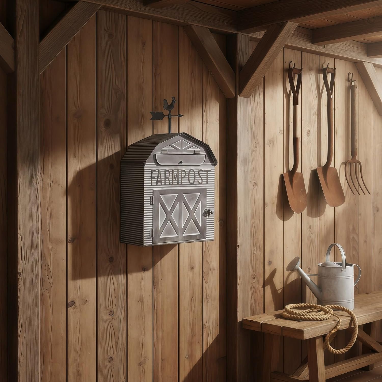 Rustic Mailboxes for Outside Wall Mount – Vintage Farmhouse Mailbox Wall Mount for House | Decorative Wall Mounted Mailboxes for Outside | Metal Outdoor Mail Box with Barn Door Design