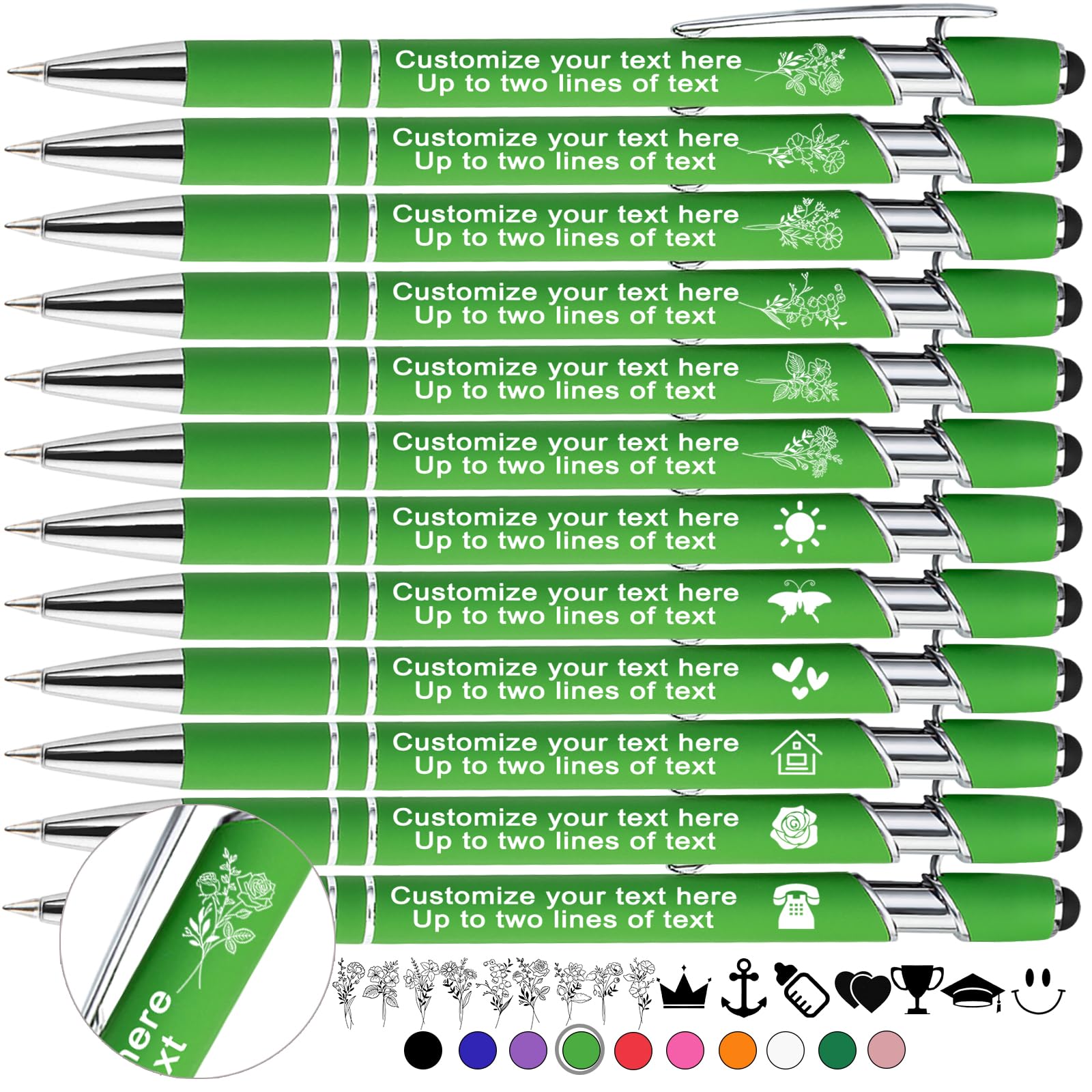 Xihedfd Personalised Pens Custom with Birth Flower Engraved Customised Stylus Pens Bulk with Name Text Logo Metal Ballpoint Pen Gift for Office Business School-30 Pieces
