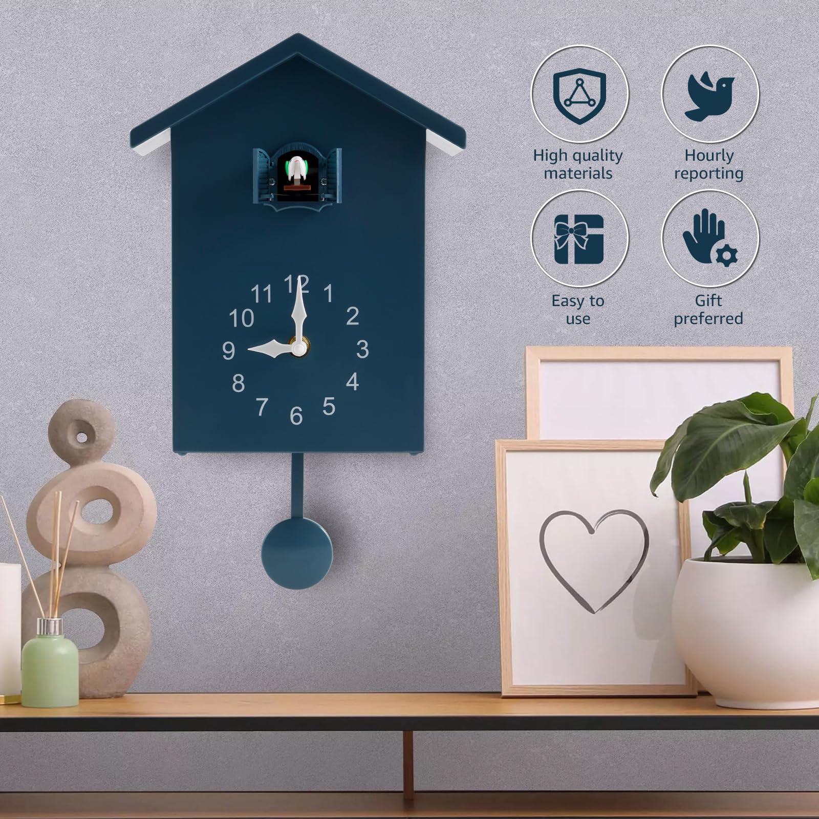 Relojes de cuco con pájaro en movimiento, moderno reloj de pared con cucú, minimalista, reloj de sonido de cuco con péndulo, delicada casita de pájaro cuco para arte de pared, hogar, sala de estar