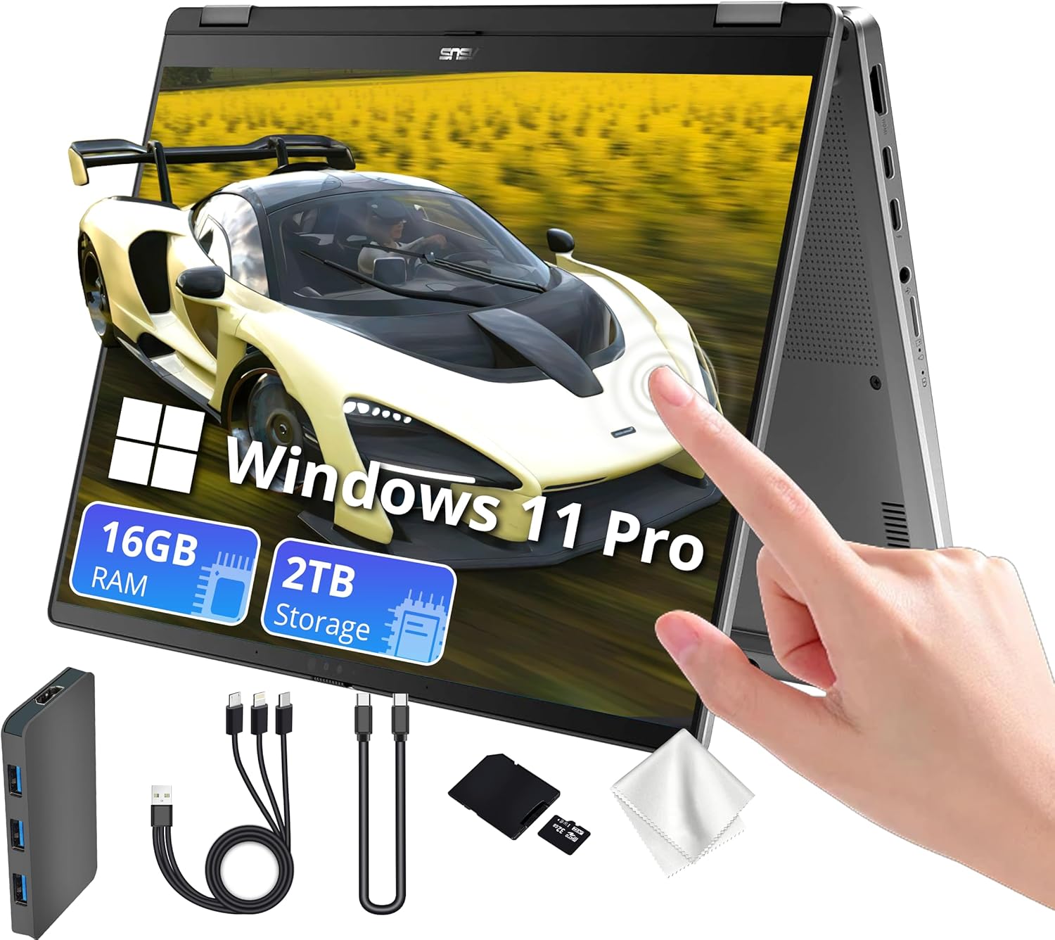 ASUS Vivobook Flip 14" 2-in-1 OLED Touchscreen Laptop, Intel Core Ultra 7 256V, 16GB LPDDR5, 2TB (1TB SSD&1TB Docking Station), Intel Arc Graphics, Backlit Keyboard, Copilot+PC, Win 11 Pro, Gray