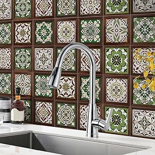 12-36 pegatinas for azulejos, estilo retro marrón y verde, for cocina, baño, impermeables, resistentes al aceite, vinilos decorativos for salpicadero, autoadhesivos for pared.(24 Pcs/15x15cm)