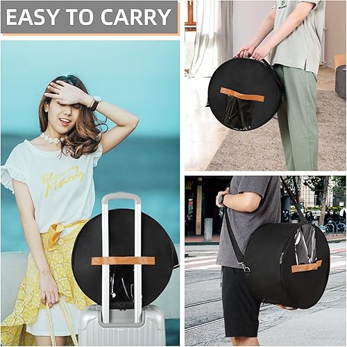 Miniatura 5 de Caja de almacenamiento para sombreros redondos, cajas portátiles de fieltro para mujeres y hombres con tapa translúcida a prueba de polvo y correa